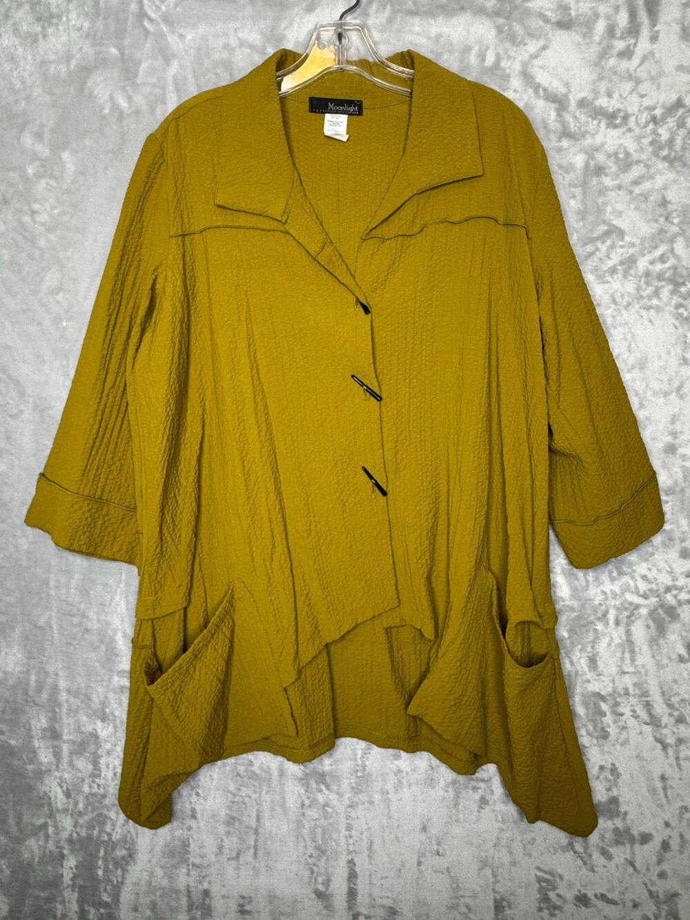 Moonlight Y & S Fashion Top Womens Large Green Textured Asymmetric 3/4 Sleeve